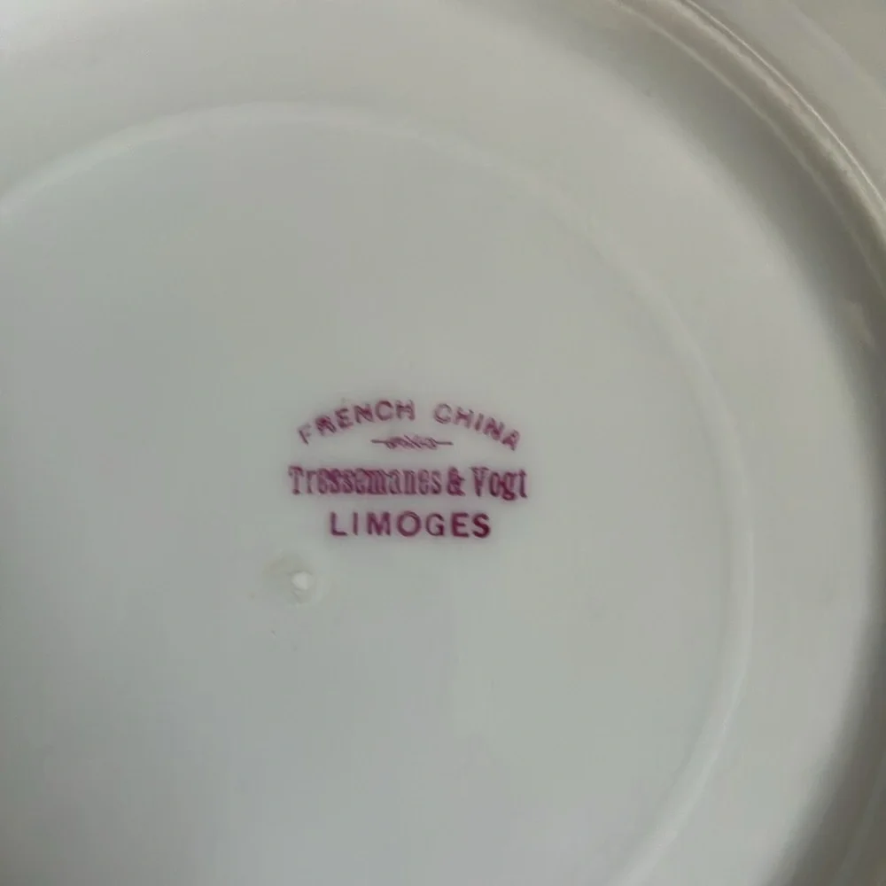 Limoges 5 piece dessert set sm platter + 4 8” plates antique French porcelain
